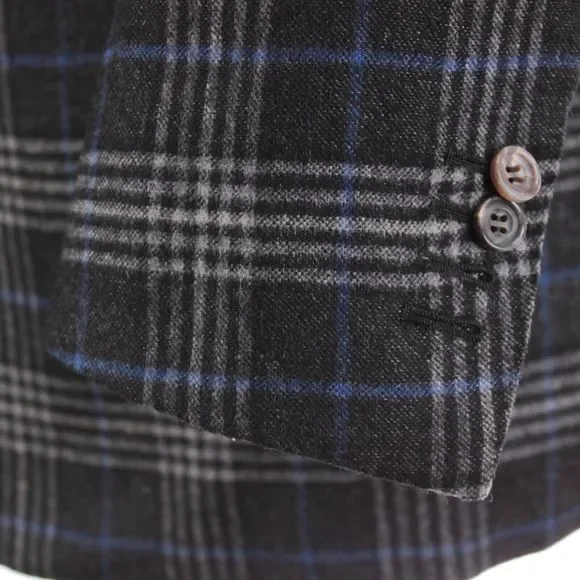 Kiton Sport Coat Size 48 38R US Black Gray & Blue Plaid Vicuna/Cashmere/Silk - Picture 4 of 10
